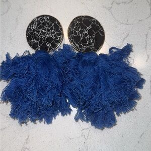Blue Tassel Earrings with Black and White Accents